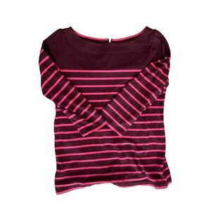 Ann Taylor LOFT Womens XS Pink Burgundy Stripes 3/4 Sleeve Shirt Back Zip GUC